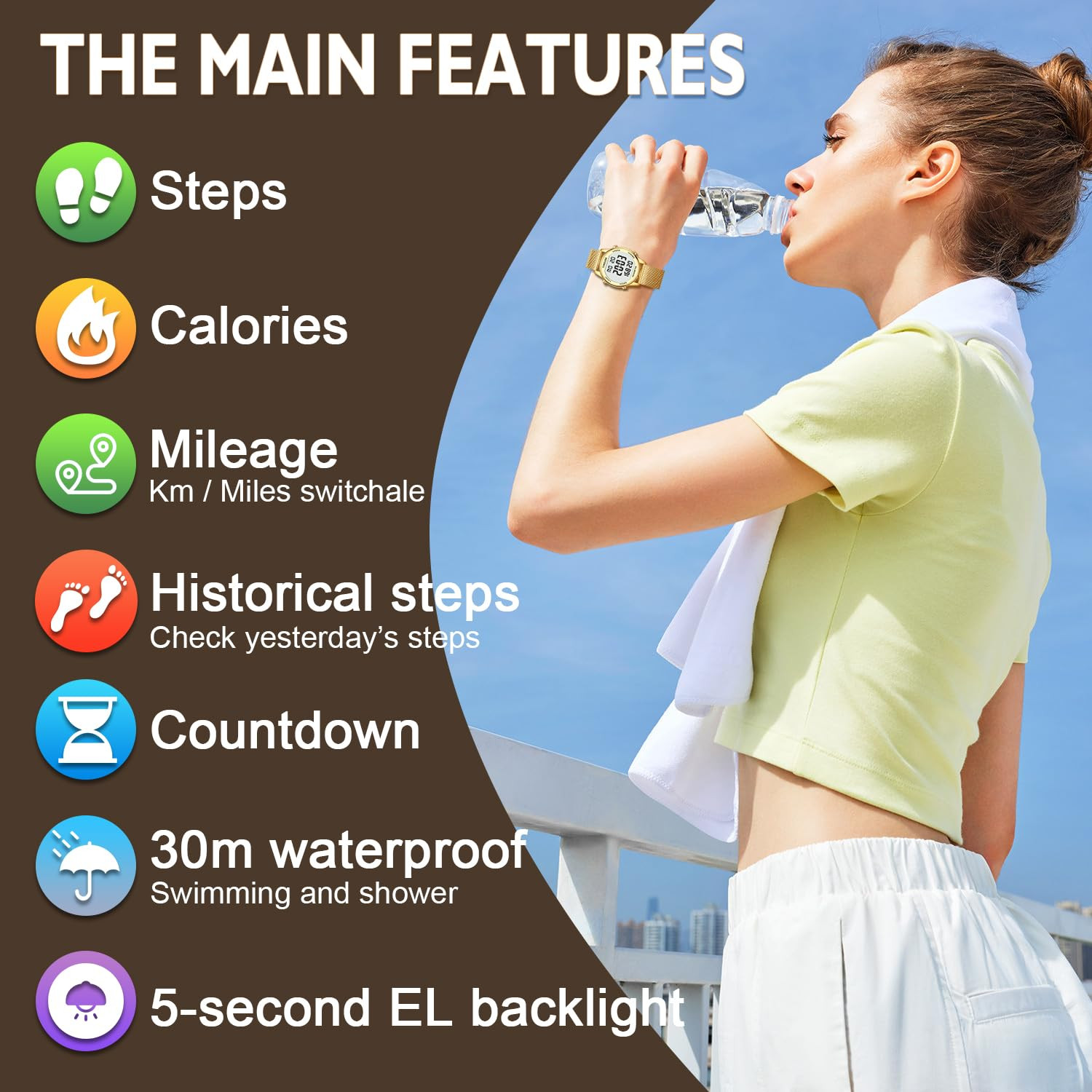 Women's Step Counter Pedometer Watch with Stainless Steel Bracelet, Stylish Design, No App, No Ch... | Amazon (US)