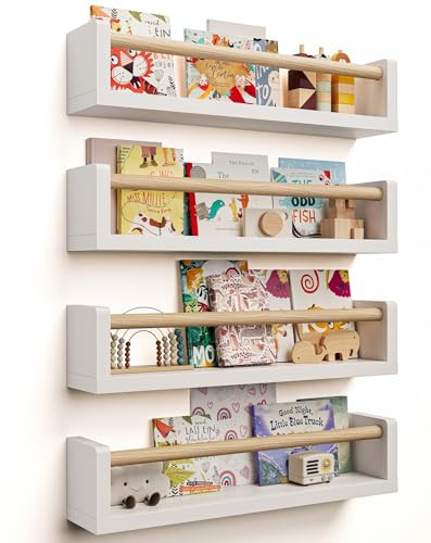 Seocry Nursery Book Shelves, Set of 4 - Kids Wall Bookshelf, Floating Book Shelf for Kids Room, Baby Room, Toddler Bedroom, Playroom & Nursery Decor | Amazon (US)
