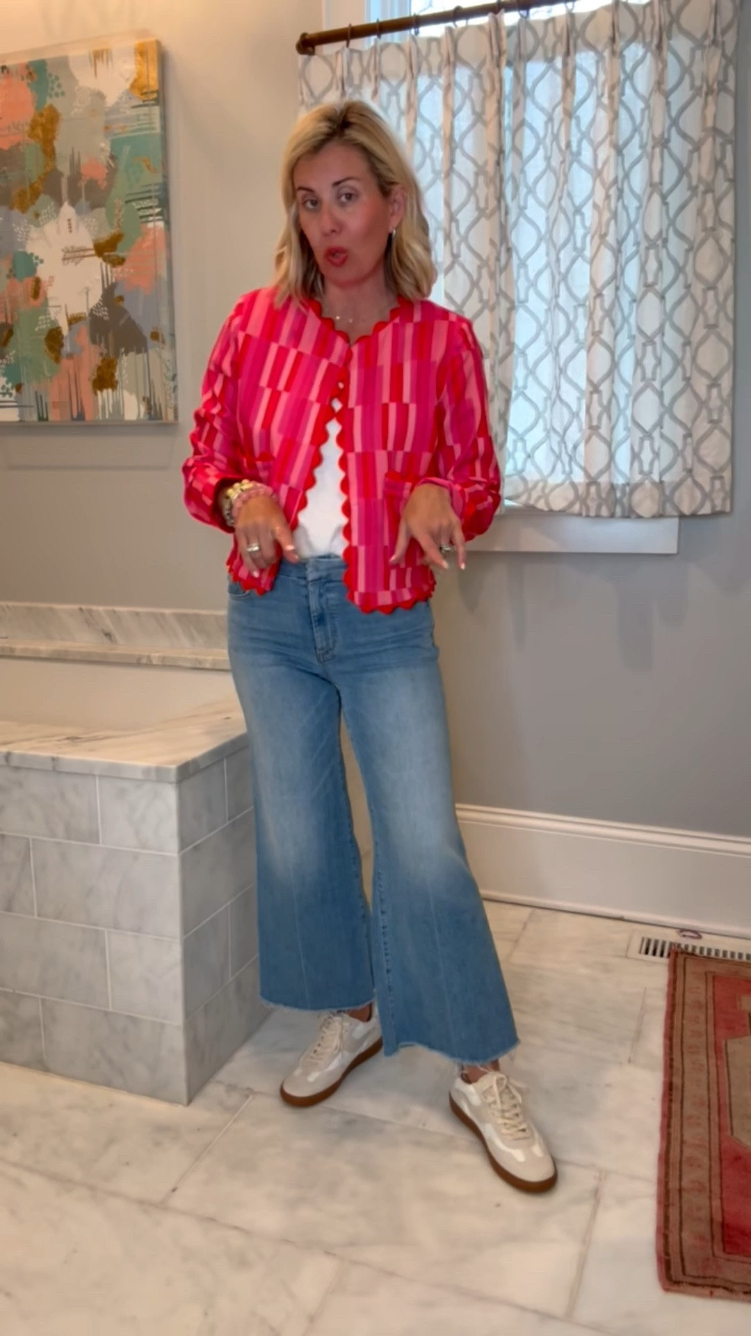 This jacket is such a yes!! Love the ric-rac trim on this. Such a statement piece!
Jacket - small
Tee - cs
Jeans - 26P
Shoes - 8 

#LTKmomlife #LTKOver40 #LTKgrwm