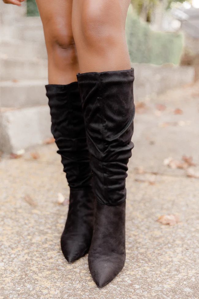 Sloane Black Block Self Heel Tall Boots | The Pink Lily Boutique