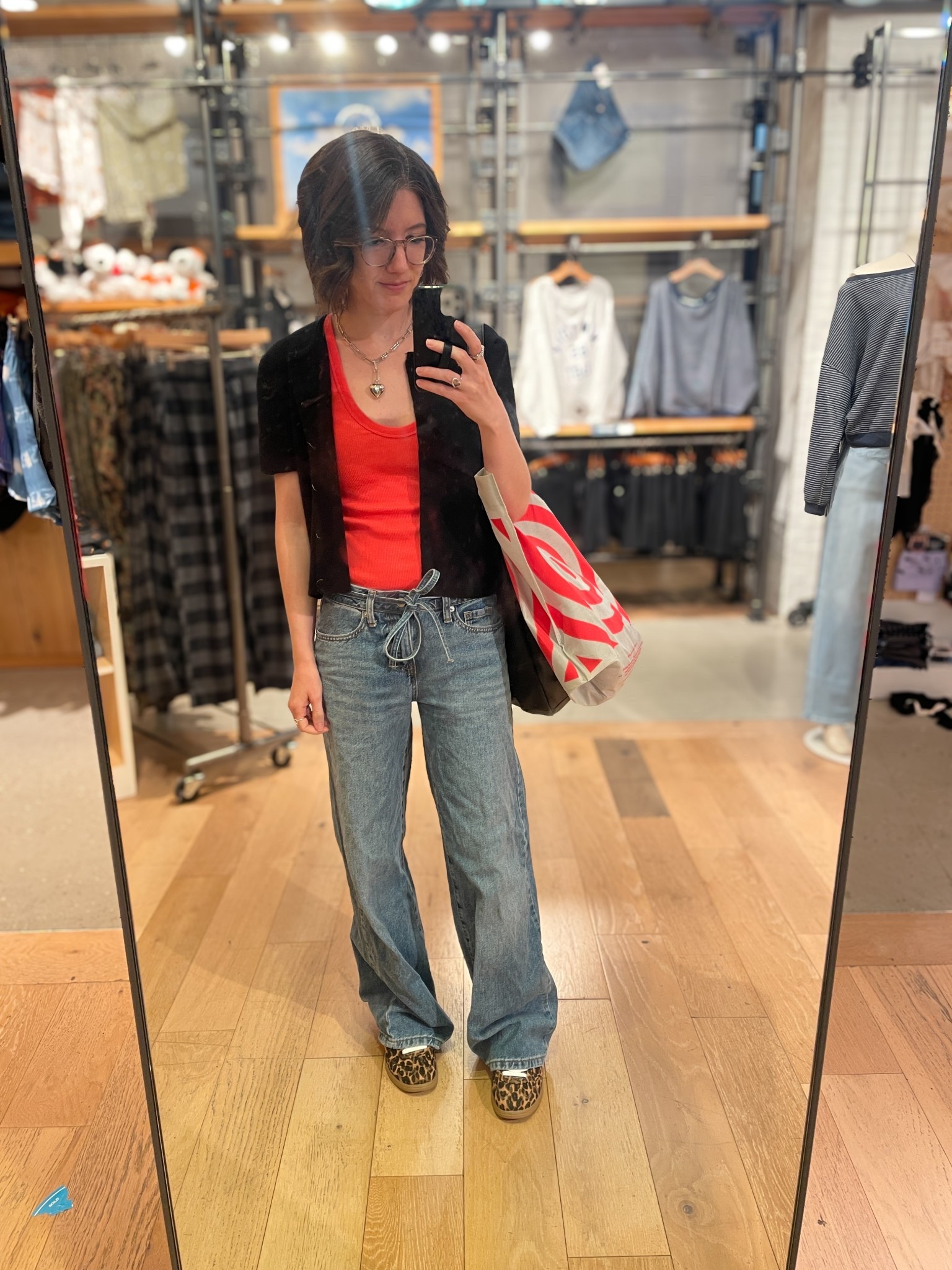 This whole outfit is on sale!! I sized up 1 in the jeans- wearing the regular length
Leopard sneakers run TTS
tank runs slightly big, so size down if you can. 
Sweater runs TTS. Might have shrank in the dryer 

#LTKStyleTip #LTKSaleAlert #LTKShoeCrush