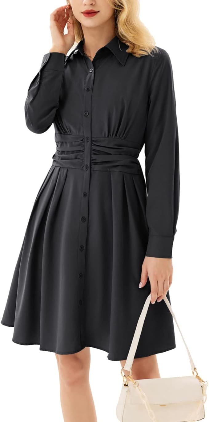 GRACE KARIN Women's Button Down Dress Long Sleeve Casual Shirt Dresses A-Line Midi Dresses | Amazon (US)