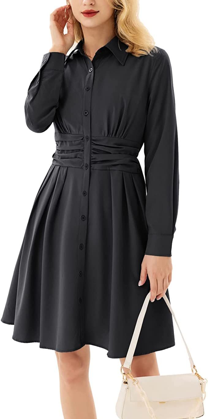 GRACE KARIN Women's Button Down Dress Long Sleeve Casual Shirt Dresses A-Line Midi Dresses | Amazon (US)