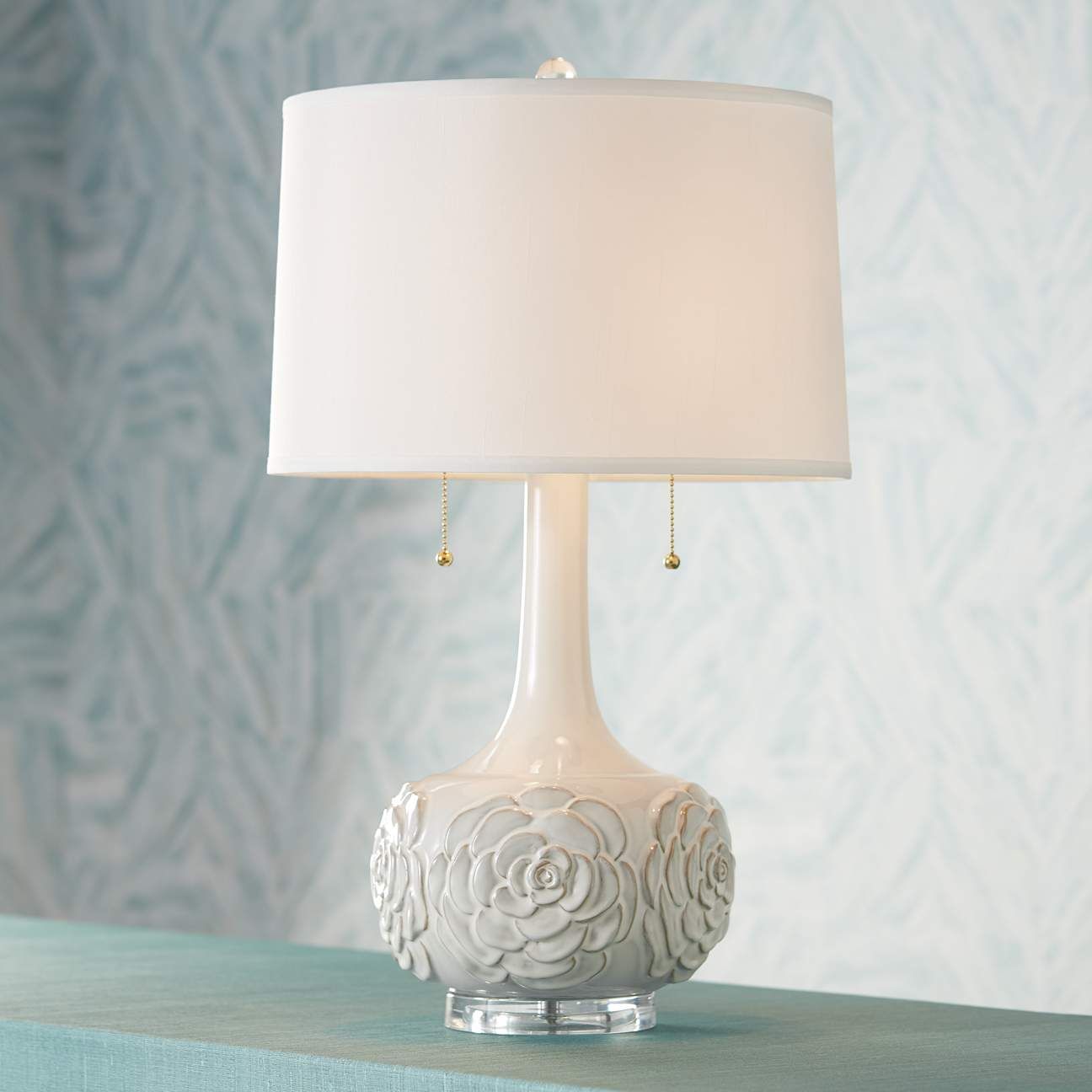 Possini Euro Natalia White Ceramic Floral Table Lamp | Lamps Plus