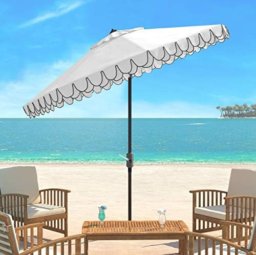 Safavieh PAT8006E Outdoor Collection Elegant White and Black Valance 9Ft Auto Tilt Umbrella | Amazon (US)