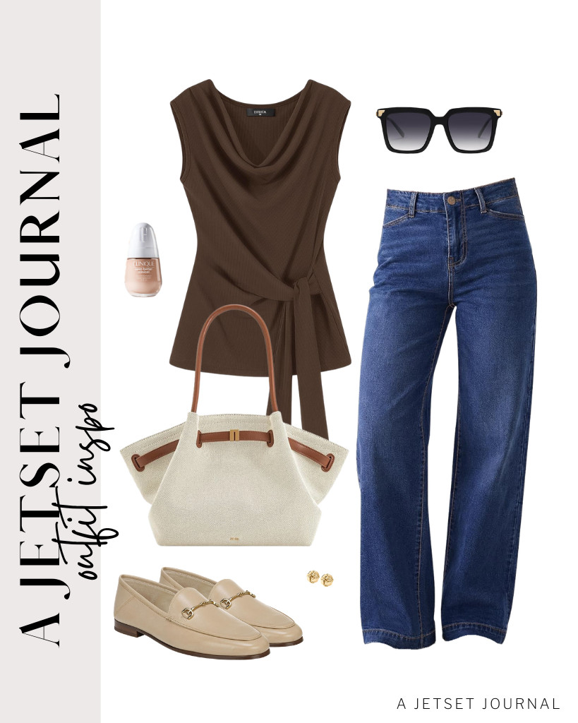 This medium Hana tote bag is a perfect complement to a brown cowl-neck top and jeans. Sam Edelman also offers a pair of loafers that match this outfit. To enhance the look, you can add SOJOS sunglasses and love knot stud earrings.


#LTKSeasonal #LTKSaleAlert #LTKTravel
 

 