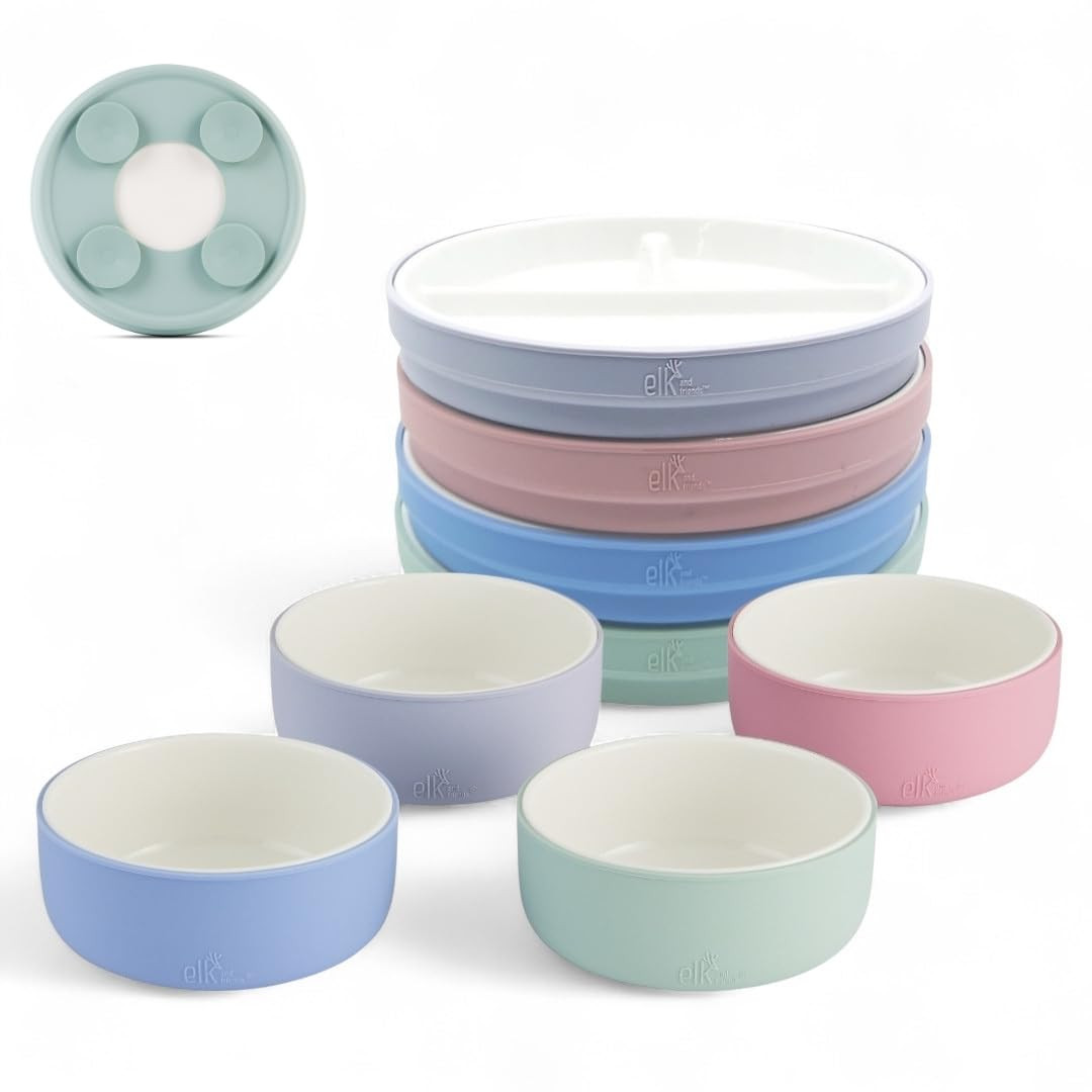 Elk and Friends Kids Porcelain Mealtime Bundle | Suction Sleeves | 6.7" Plates & Bowls | 8 Pcs | ... | Amazon (US)