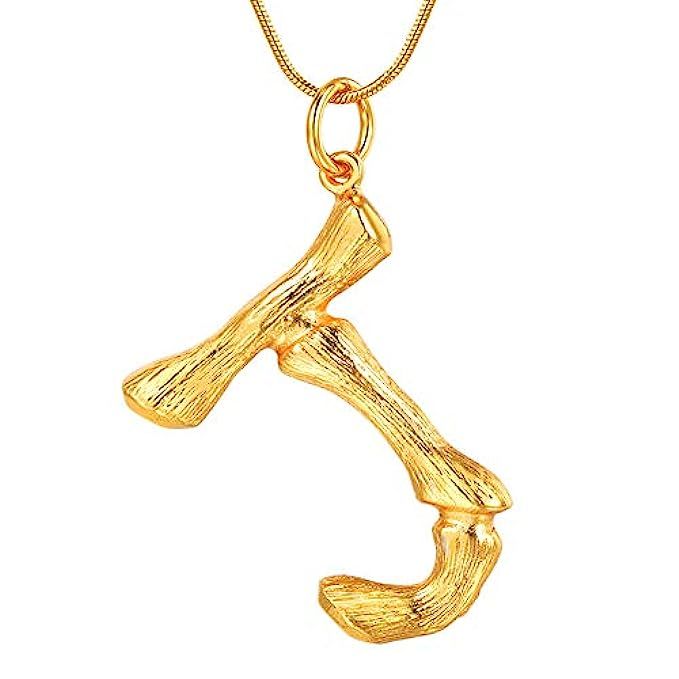 FOCALOOK DIY 26 Letter Charm Bamboo Pendant Women 18K Gold/Platinum Plated Snake Chain Initial Neckl | Amazon (US)