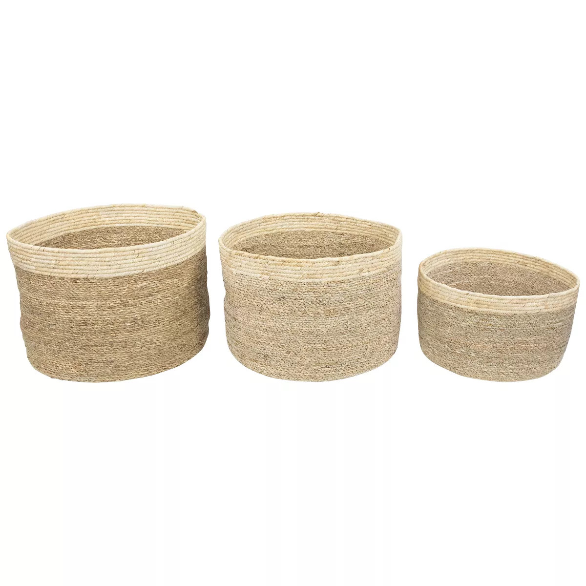 Northlight Set of 3 Twisted Weave and Zig Zag Sewn Seagrass Storage Baskets 16.5" | Target