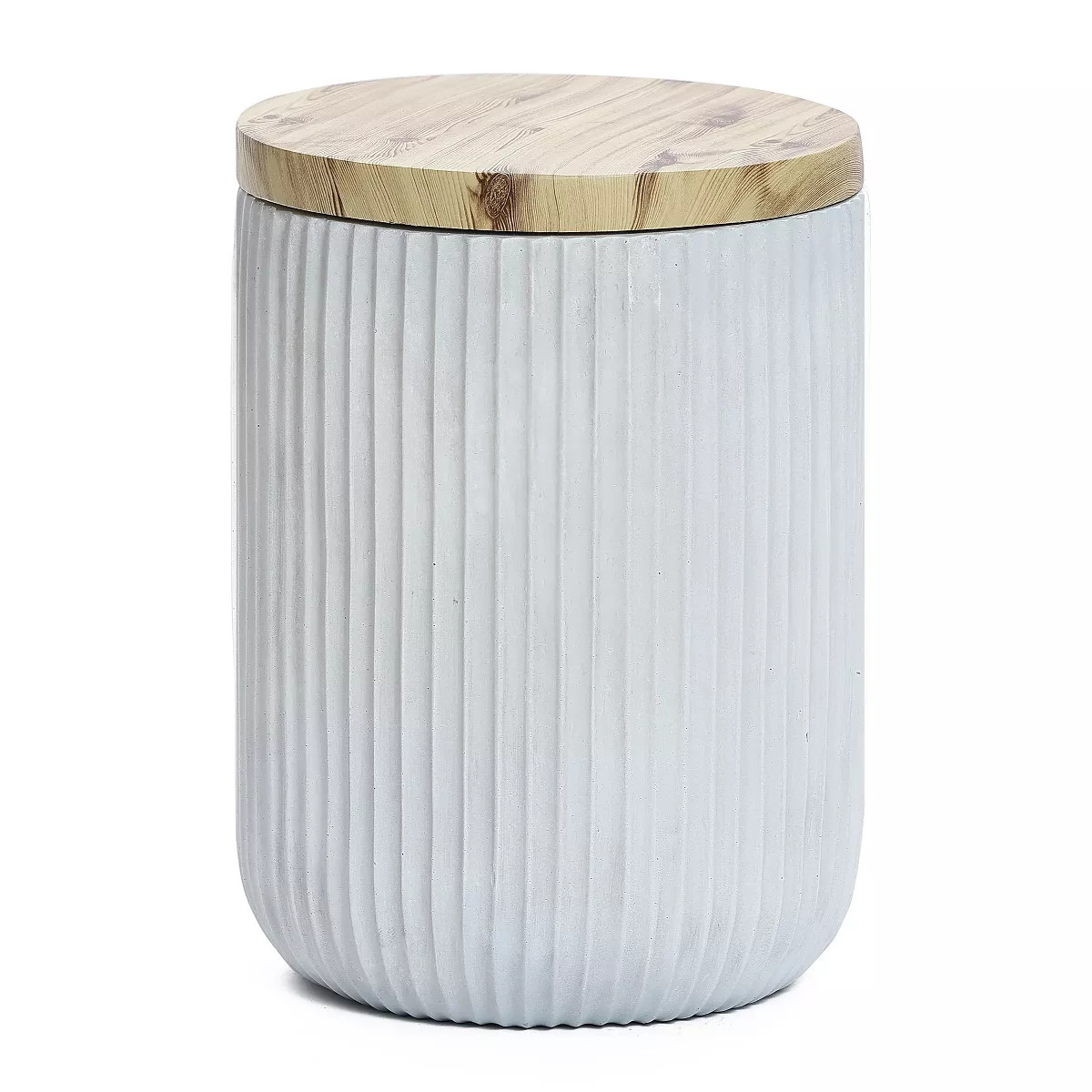 LuxenHome Outdoor Side Table with Storage,18" Gray Cement Patio End Table with Wood Finish Lid,Ac... | Target