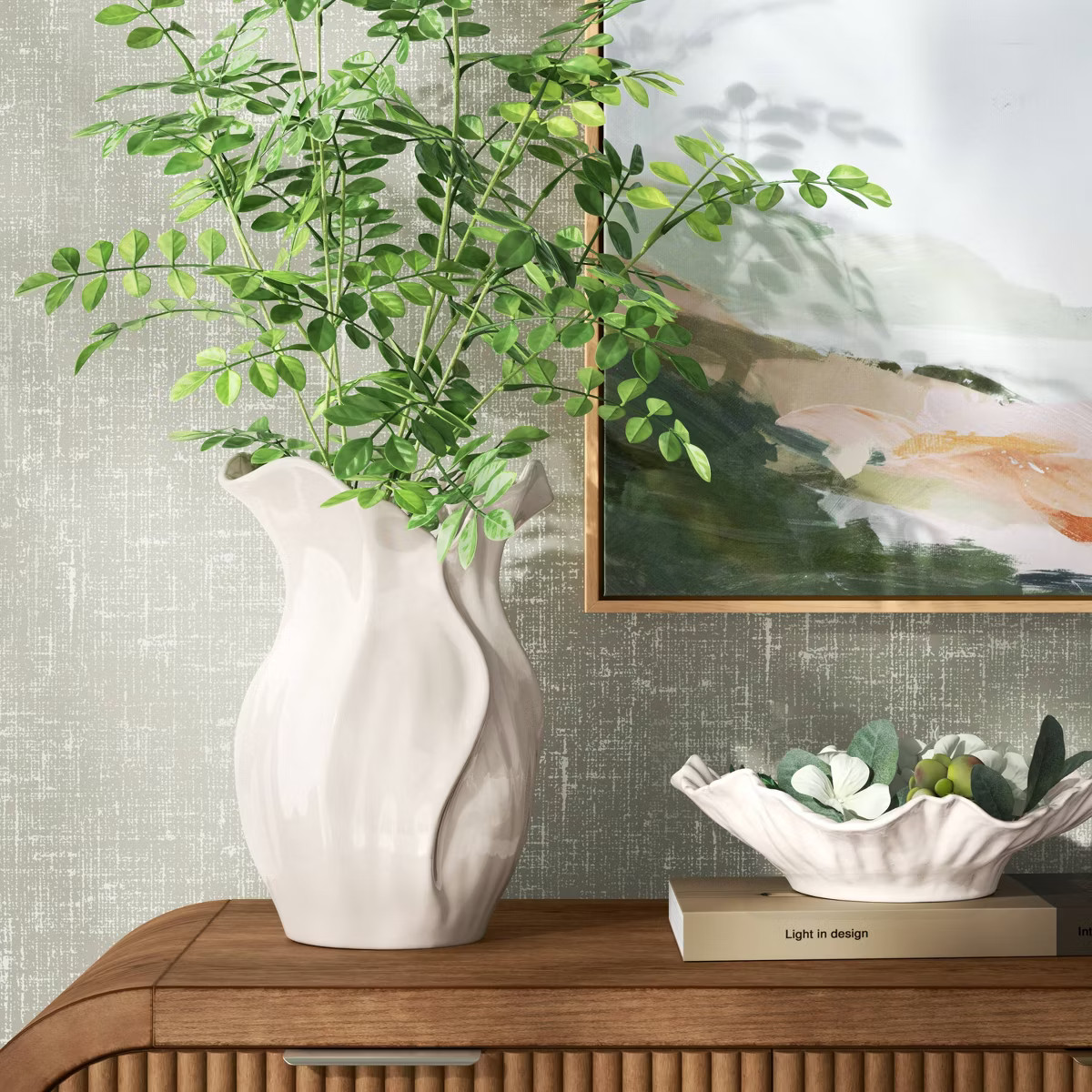 Sculpted Foliage Cream Ceramic Vase - Threshold™ | Target