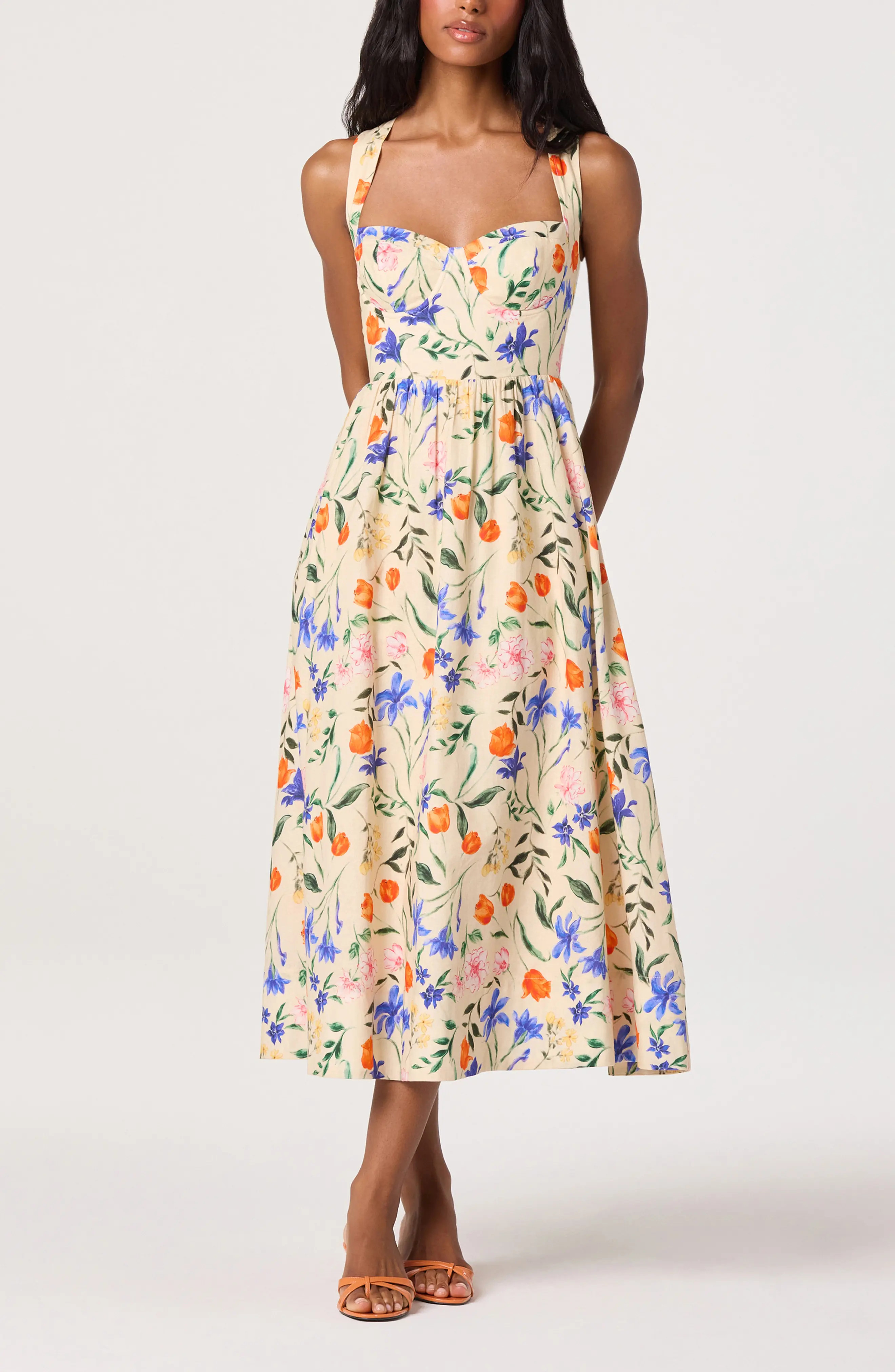ASTR the Label Beryl Floral Cotton & Linen Midi Dress (Women) | Nordstrom | Nordstrom