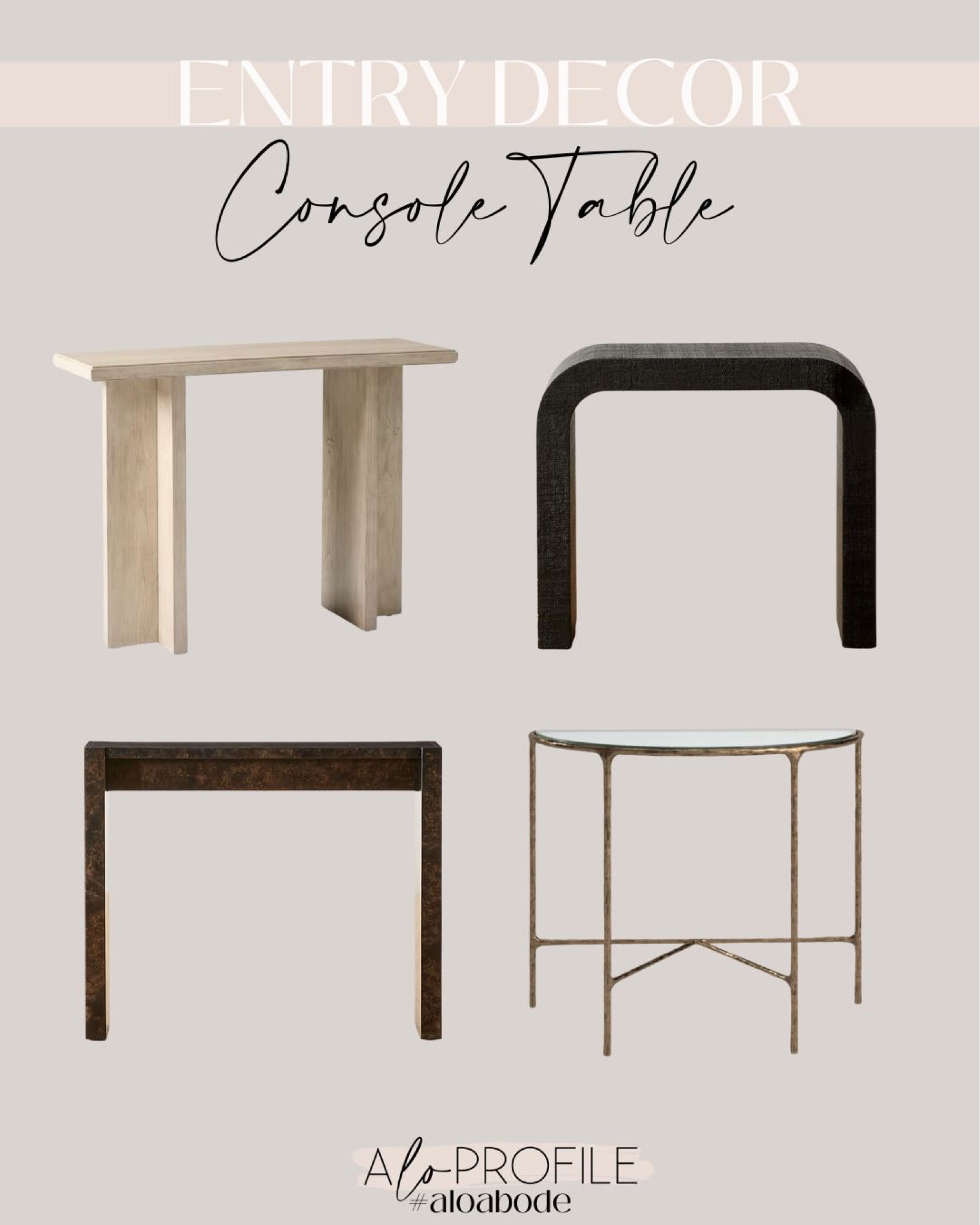 Entry Decor // entry console, small entry console, demi lune table, light wood console, burl wood console, waterfall console, modern console, entry furniture, hallway console, minimal furniture

#LTKhome