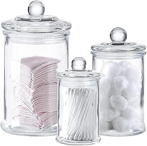 Whole Housewares | Set of 3 Bathroom Canisters - Storage Container Jars - Premium Glass Apothecar... | Amazon (US)