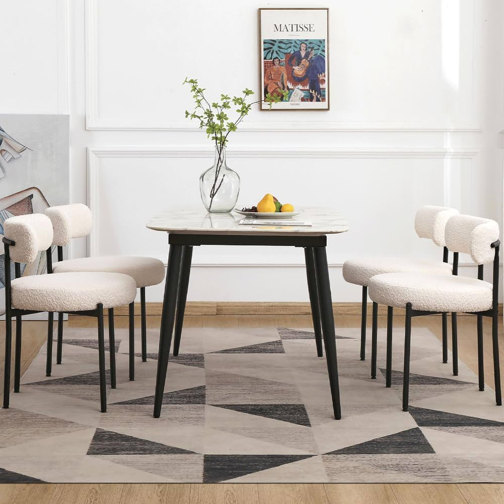 EDWELL White Dining Chairs Set of 4, Modern Dining Room Chairs with 3.94“ Cushions and Metal Le... | Amazon (US)