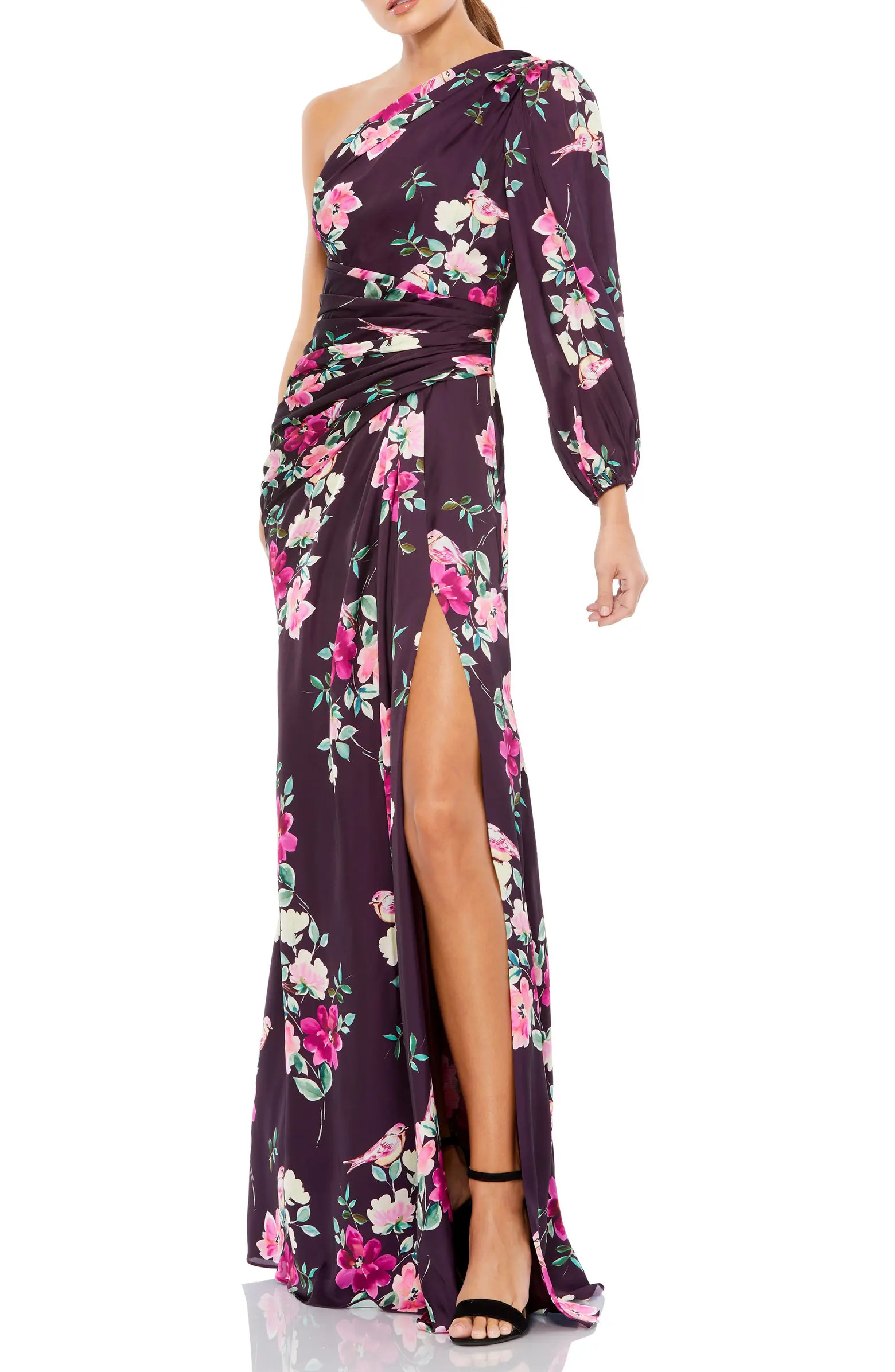 Floral Print Single Sleeve Gown | Nordstrom