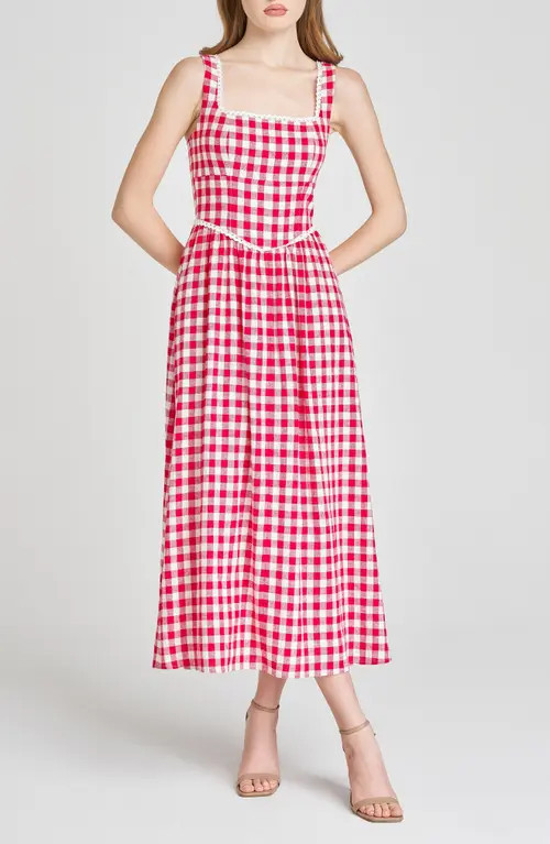WAYF x Styled by COCO! Gracie Gingham Linen Blend Midi Dress in Red Gingham at Nordstrom, Size X-Large | Nordstrom
