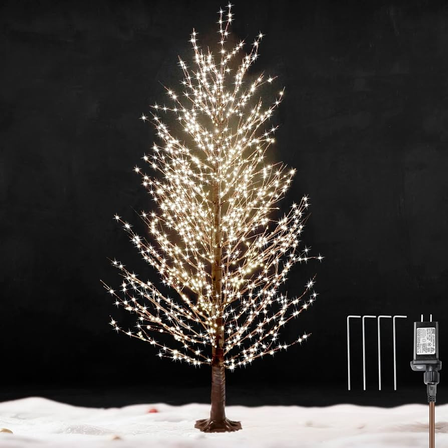 6FT Brown Lighted Birch Tree 1300LEDs Warm White Lights, Xmas Twinkle Tree with Timer,8 Lighting ... | Amazon (US)