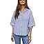 Women's Striped Button Down Shirt 3/4 Puff Sleeve Collared V Neck Loose Blouse for Casual Office ... | Amazon (US)