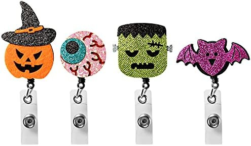 VERSRH 4PCS Halloween Retractable Badge Reel Felt, Pumpkin Badge Holder Bat Badge Clip, Name ID C... | Amazon (US)
