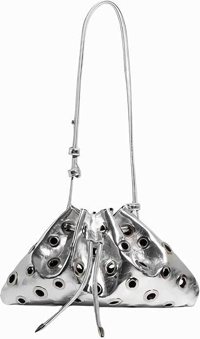 silver y2k purse for women, cool sparkly bucket purse, cute aesthetic fashion bag, small silver c... | Amazon (US)