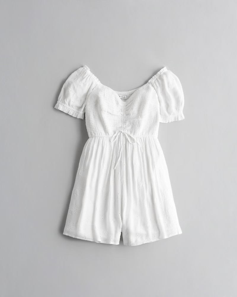 Women's Smocked Crinkle Pattern Short Romper | Women's Clearance | HollisterCo.com | Hollister (US)