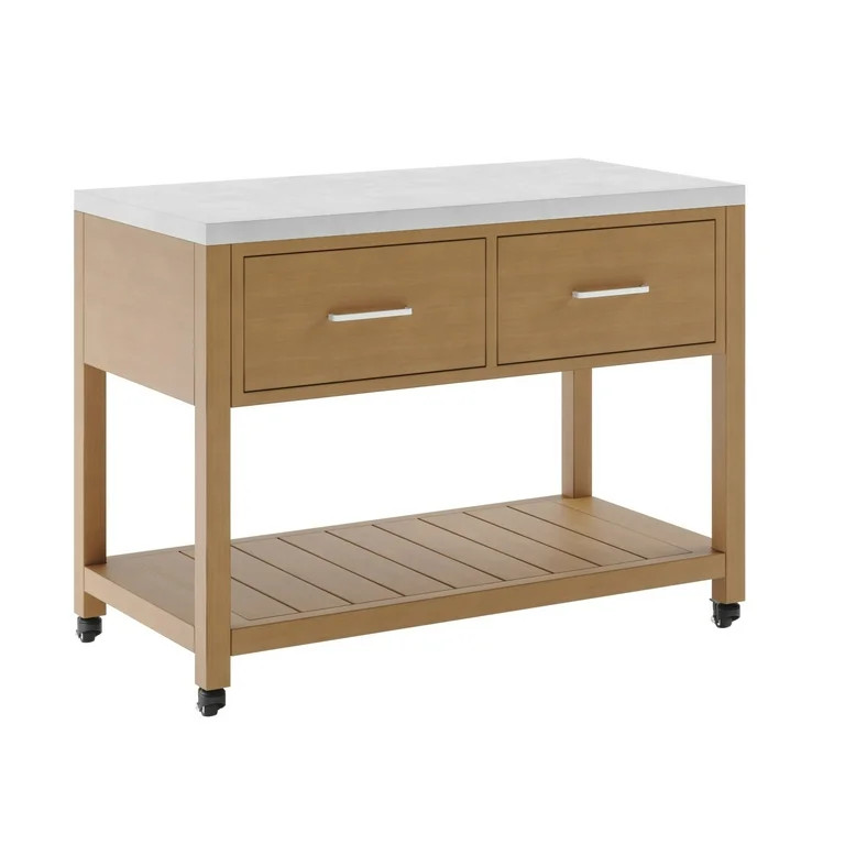 Better Homes & Gardens Tarren Outdoor Island Steel Serving Cart with Drawers, Teak | Walmart (US)