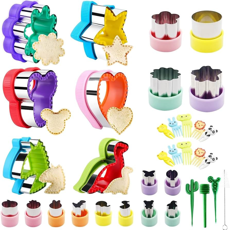 34Pcs Sandwich Cutter,Lunch Box Accessories for Kids Uncrustables Maker,Toddler Food Shape Cutter... | Amazon (US)