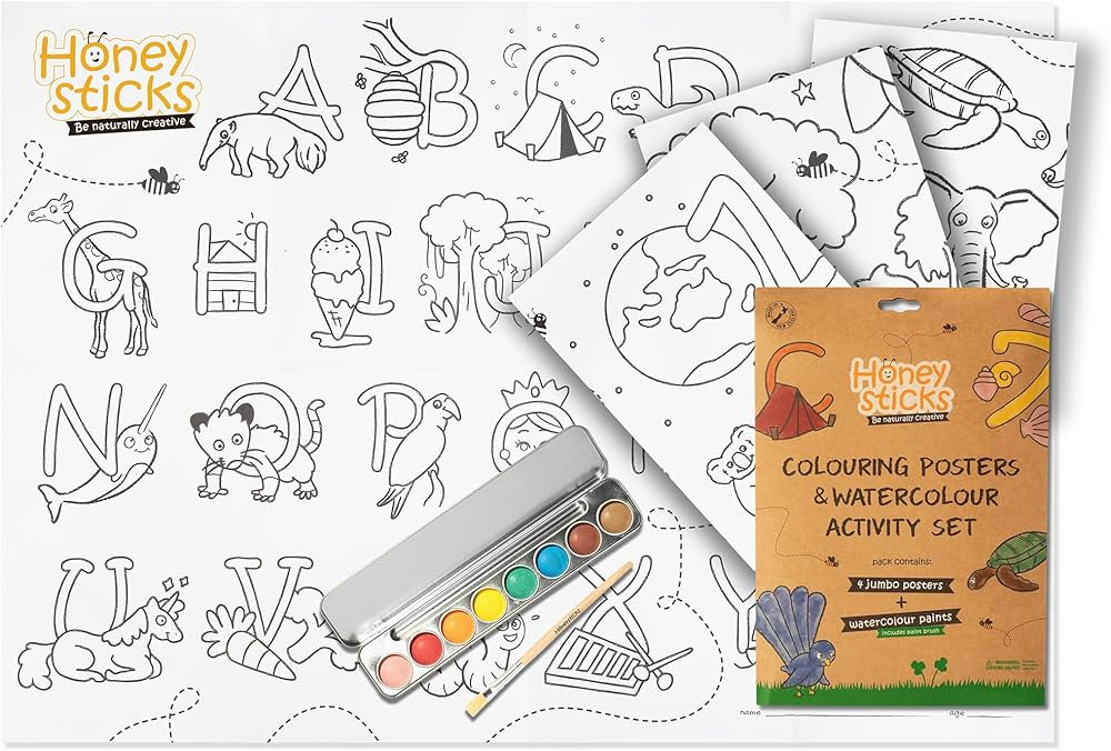 Honeysticks Kids Activity Set - 4 Giant Painting Posters Plus Non-Toxic Kids Watercolor Paint Set... | Amazon (US)
