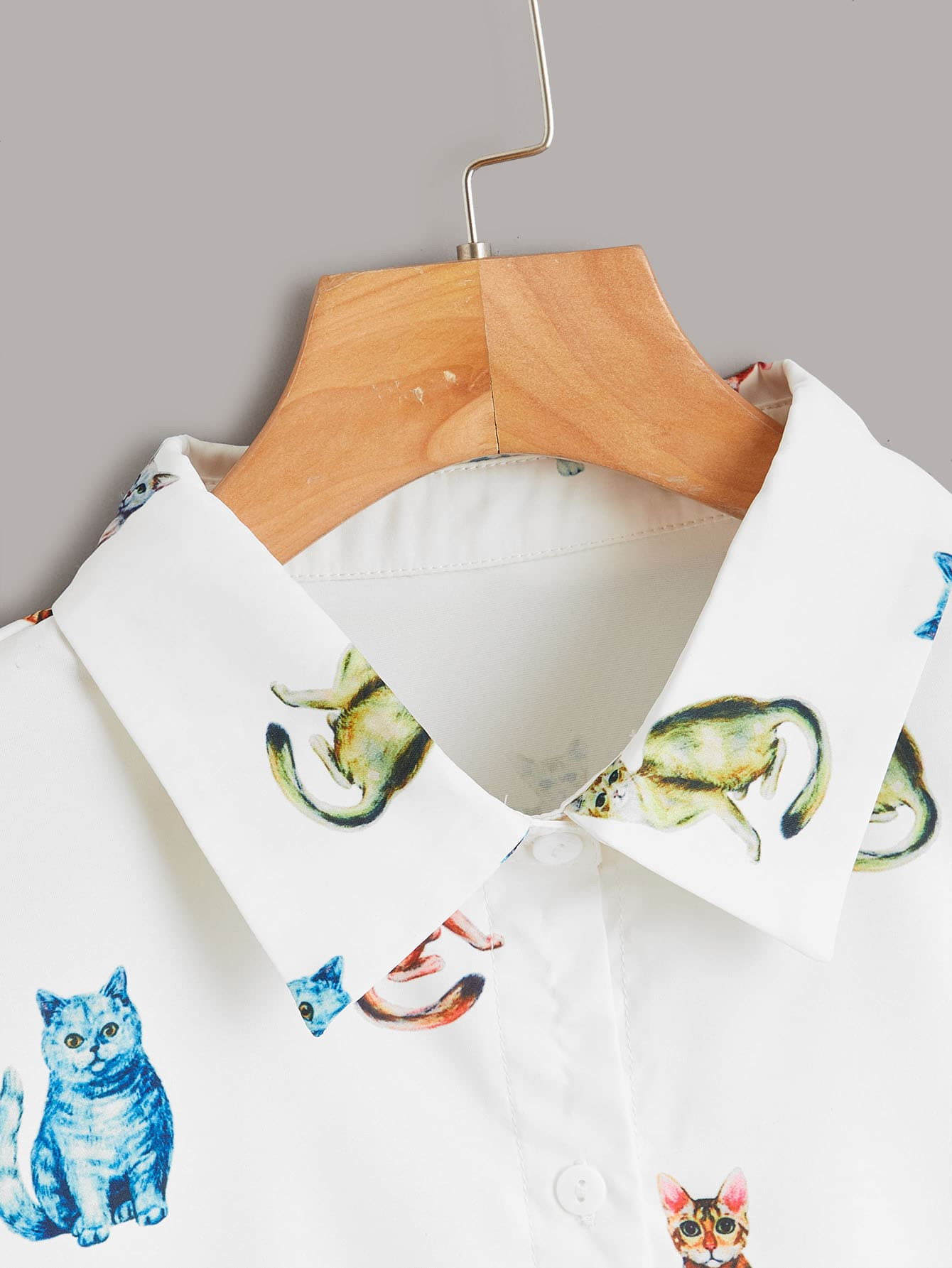 Cat Print Button Up Blouse | SHEIN