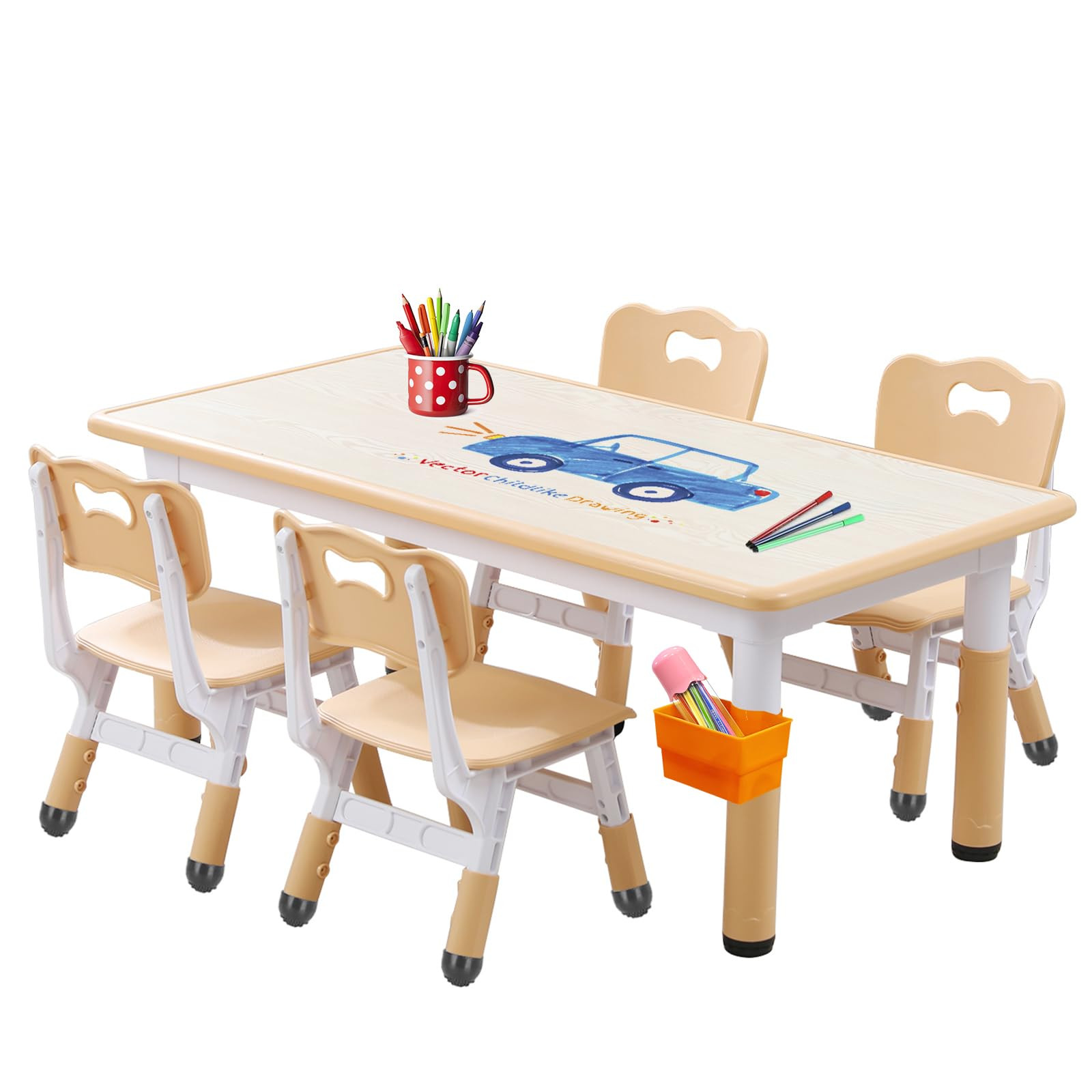 Kids Table and Chair Set for Toddlers - Adjustable Activity Center with Non-Slip Legs & Graffiti-... | Amazon (US)