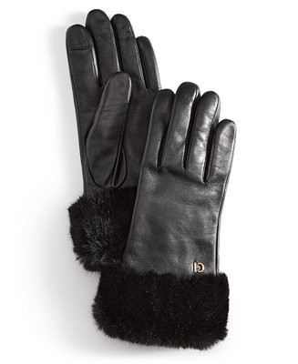 Cole Haan Women's Faux-Fur-Cuff Leather Gloves - Macy's | Macy's