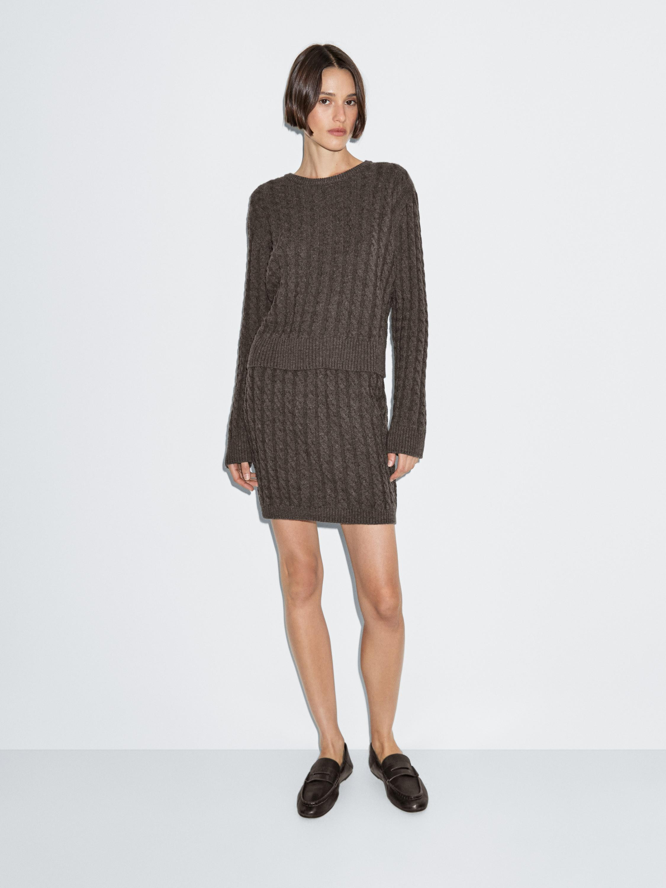 Knit skirt with cable-knit detailing | Massimo Dutti UK