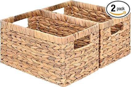 StorageWorks Water Hyacinth Storage Baskets, Rectangular Wicker Baskets with Built-in Handles, Me... | Amazon (US)