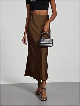 SOLY HUX Women's Elegant Satin Skirts High Waisted Flared Casual Work Office Fishtail Midi Skirt | Amazon (US)