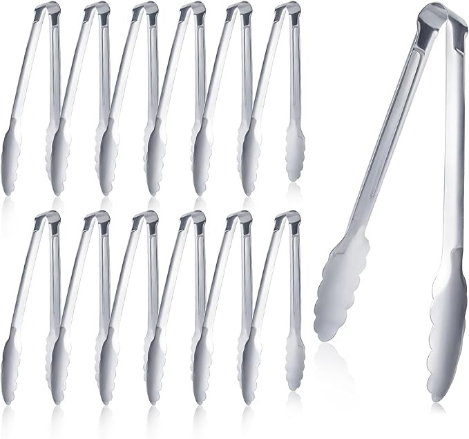 12 Pieces Buffet Tongs 7'' Serving Tongs Heavy Duty Stainless steel Kitchen and BBQ Utility Tong ... | Amazon (US)