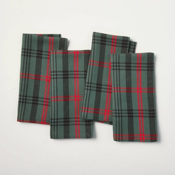 4pk Tartan Plaid Cloth Napkin Set Dark Green/Red - Hearth & Hand™ with Magnolia | Target