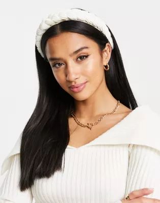 ASOS DESIGN plaited headband in cream plisse | ASOS (Global)