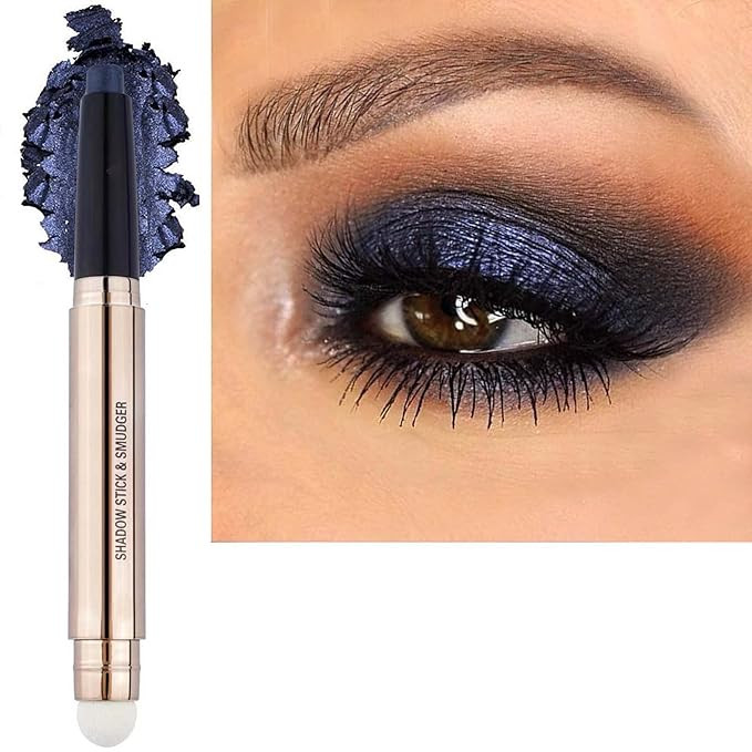 Blue Black Eyeshadow stick and Sponge Makeup Brush, Smooth Cream Shimmer Shadow Pencil Long Lasti... | Amazon (US)