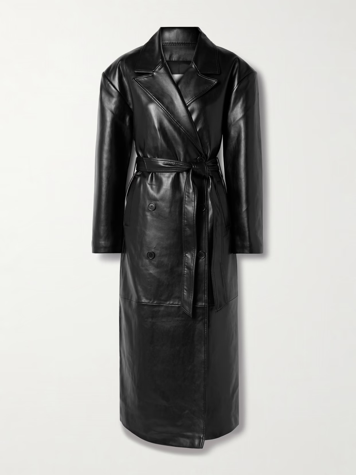 The Frankie Shop - Tina Belted Double-breasted Faux Leather Trench Coat - Black | NET-A-PORTER (US)