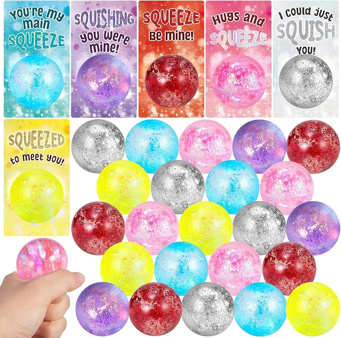 24 Pack Valentines Day Cards for Kids School with Stress Balls, Valentine's Day Gifts for Kids Pa... | Amazon (US)