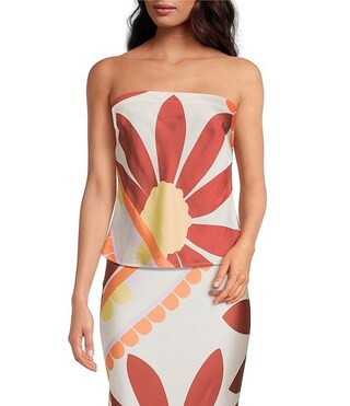 Gianni Bini Deanna Square Neck Strapless Printed Satin Coordinating Top | Dillard's | Dillard's