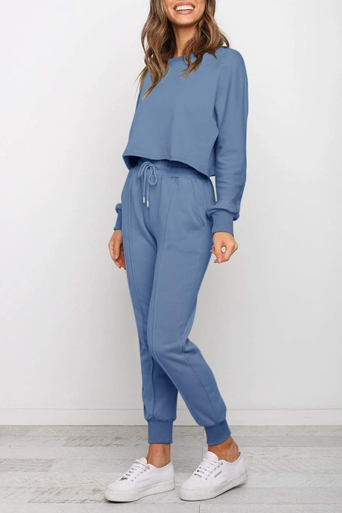 ZESICA Women's Long Sleeve Crop Top and Pants Pajama Sets 2 Piece Jogger Long Sleepwear Loungewear P | Amazon (US)