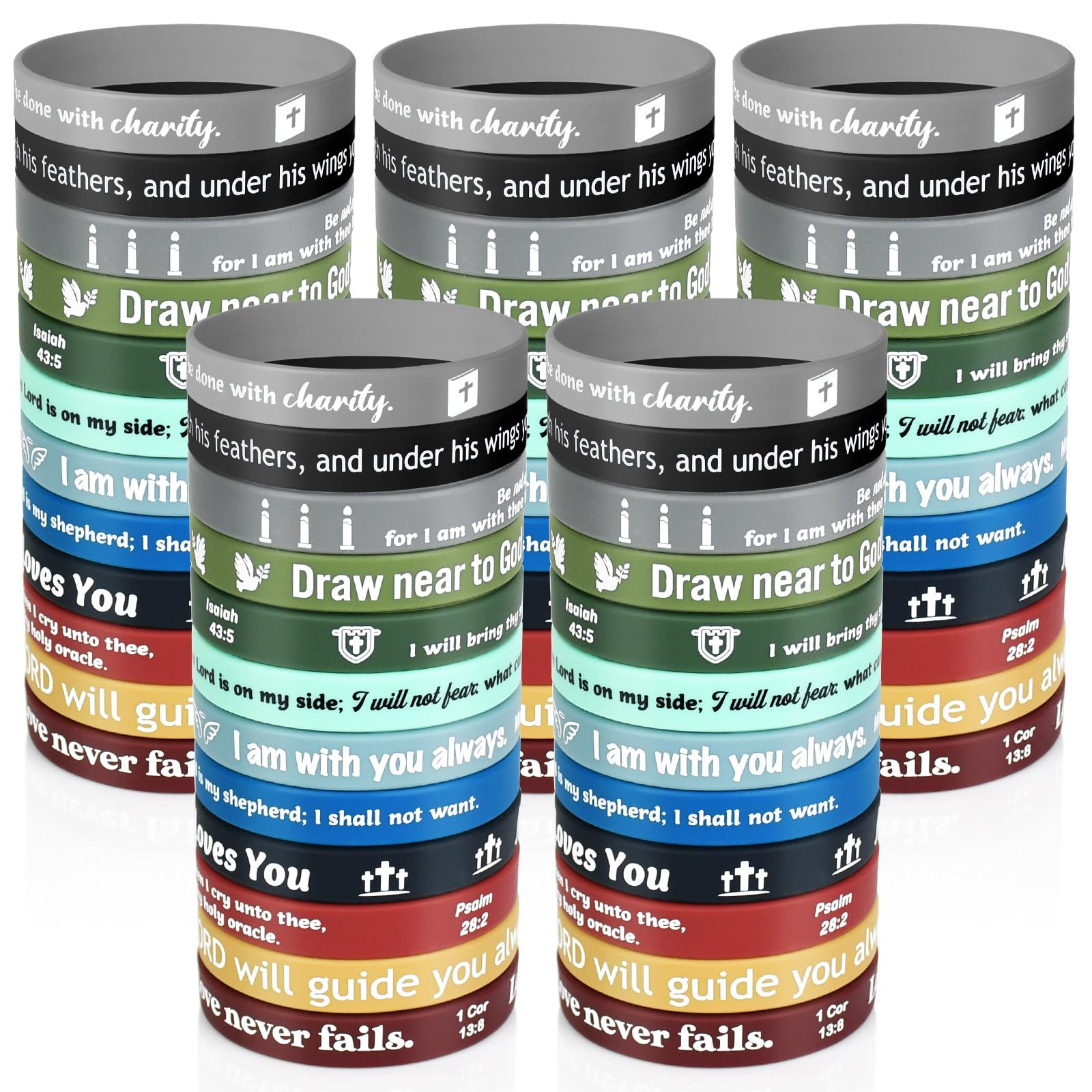 60 Pcs Religious Silicone Bracelets Bulk Christian Scripture Bracelets Rubber Bible Verses Wristb... | Amazon (US)