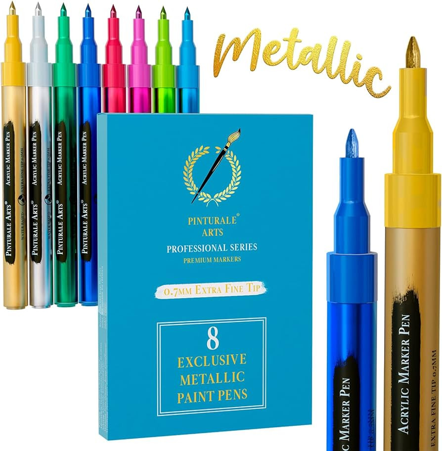 Set 8 Metallic Paint Pens For Scrapbook, Crafts, Coloring, Black Paper, Rock Painting, Wood, Glas... | Amazon (US)