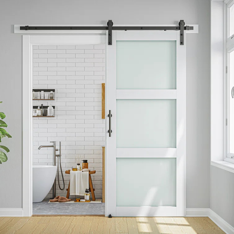 Manufactured Wood and Glass Barn Door with Installation Hardware Kit | Wayfair North America