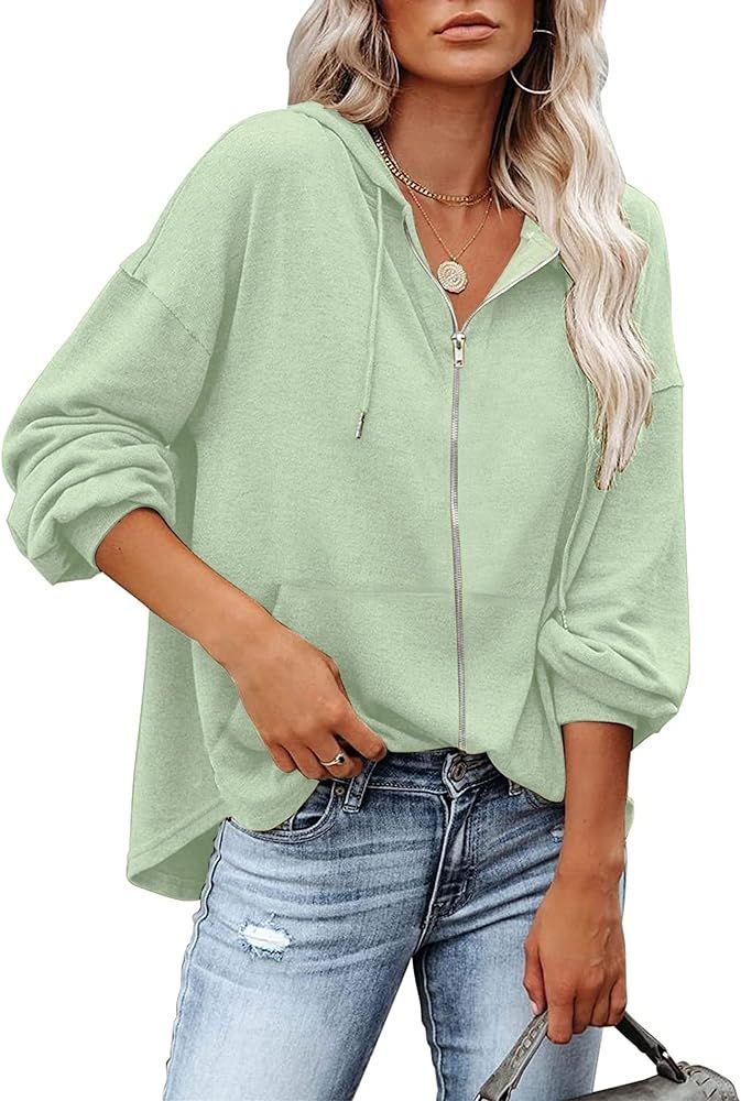 Hount Womens Long Sleeve Zip Up Hoodie Jackets Casual Lightweight Sweatshirts Jackets Hooded Jackets | Amazon (US)