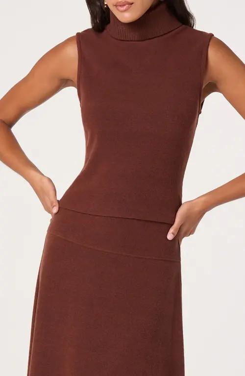 ASTR the Label Sleeveless Turtleneck Sweater in Dark Rust at Nordstrom, Size Large | Nordstrom