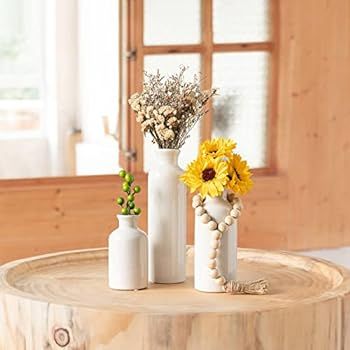 TIMEYARD White Ceramic Vases Set of 3, Modern Farmhouse Vases for Flowers, Rustic Home Decor, Dec... | Amazon (US)