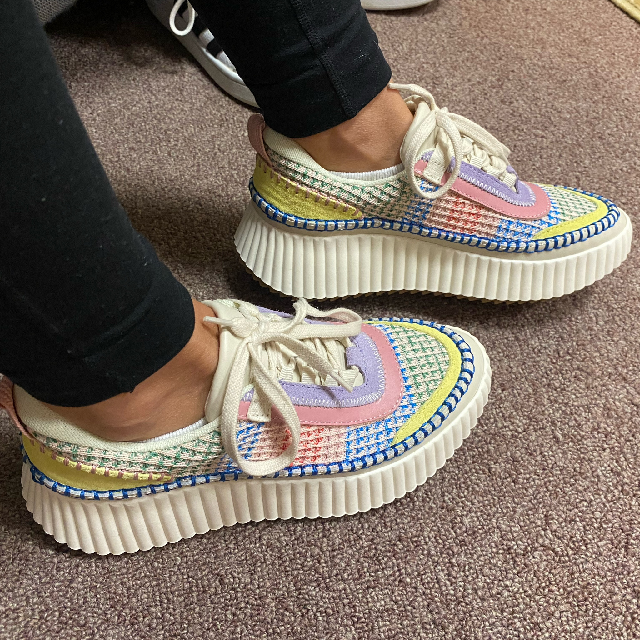 Okay wait but I love these! 🌈

Linked other colors too. These are the “Funfetti Pride” 

Order 1/2 size up based on reviews

#rainbowsneakers #dolcevita #dolensneakers #wovensneaken #knitsneaker #multicolorsneaker #laceupsneaker 